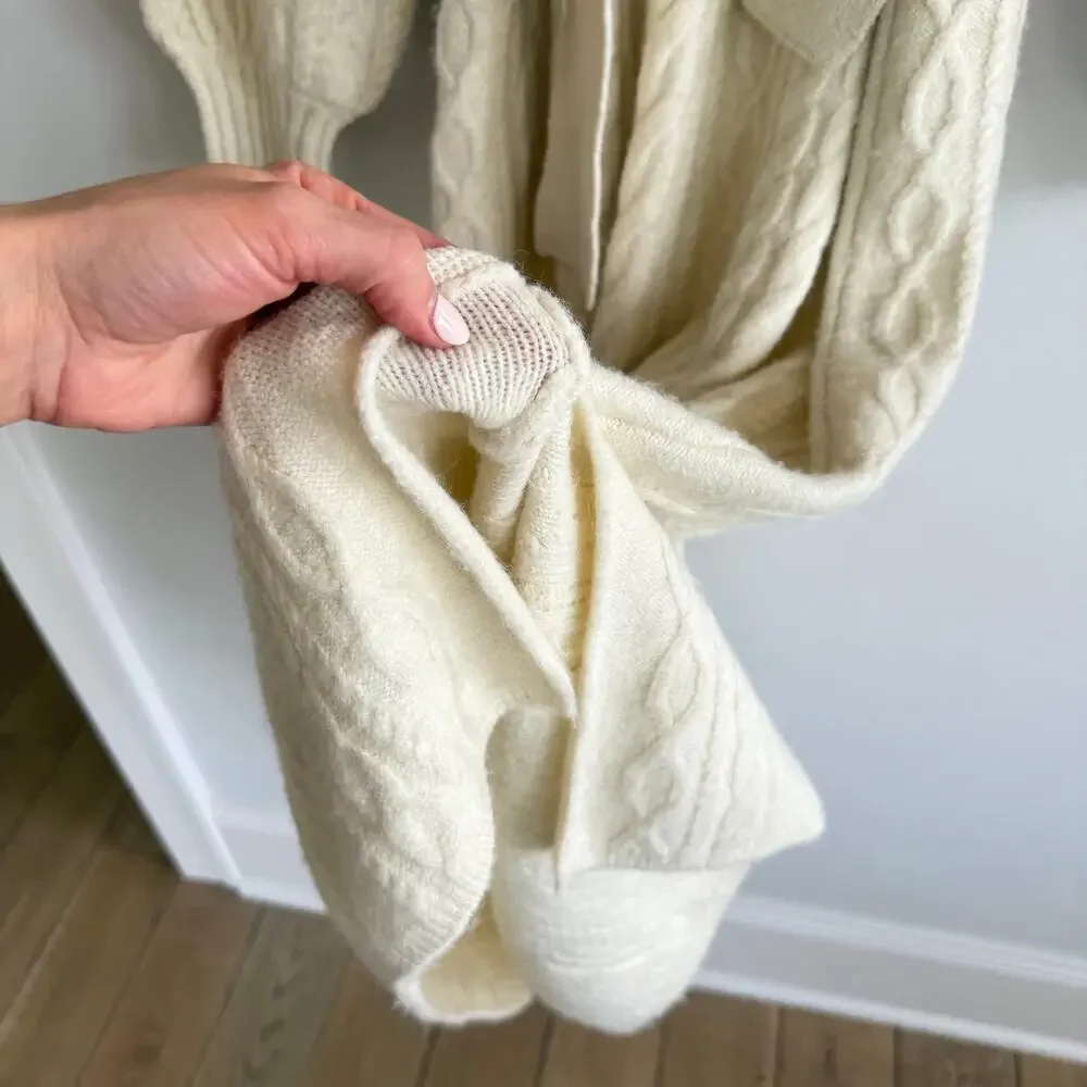 Show Me Your Mumu Barb Chunky Cable Knit Belted Maxi Sweater Dress Cream M - Picture 8 of 11